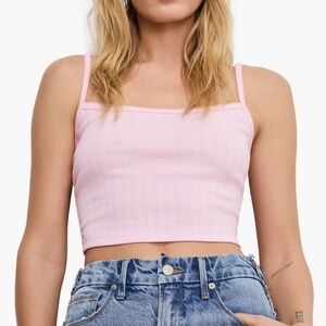 Good American Pointelle Pink Crop Camisole Top Sz Large
